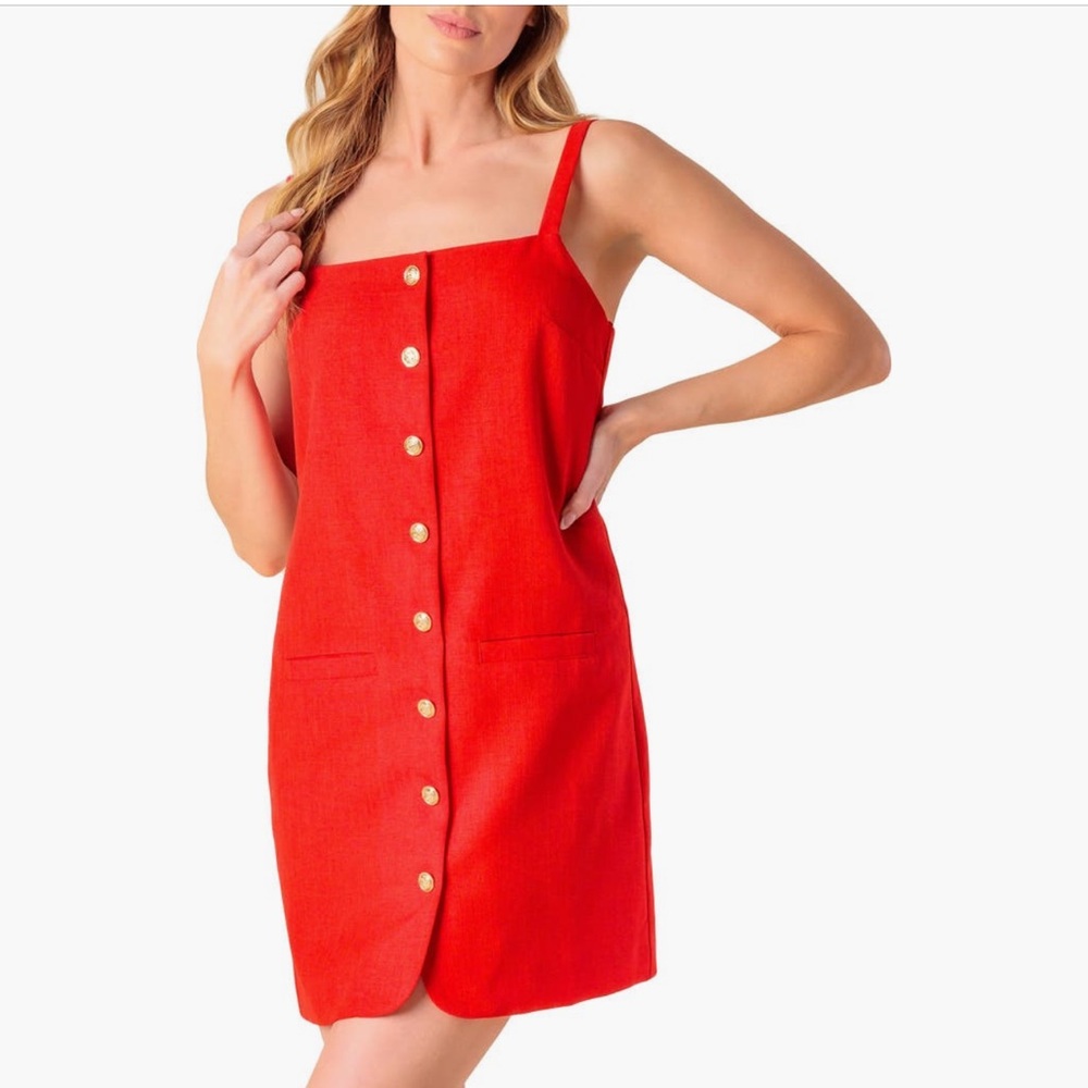Flying Tomato Red Button-Down Mini Dress